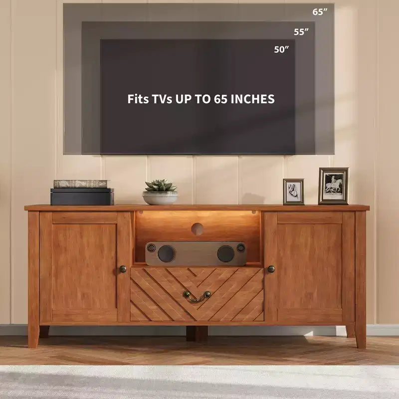 COZONY TV-Ständer mit LED-Beleuchtung, geformter Retro-TV-Konsolentisch mit 2 Ablagefächern und 1 Schublade, Unterhaltungszentrum für das Wohnzimmer
