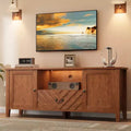 COZONY TV Stand with LED Lights, Shaped Retro TV Console Table with 2 Storage Compartments & 1 Drawer, Entertainment Center for Living Room