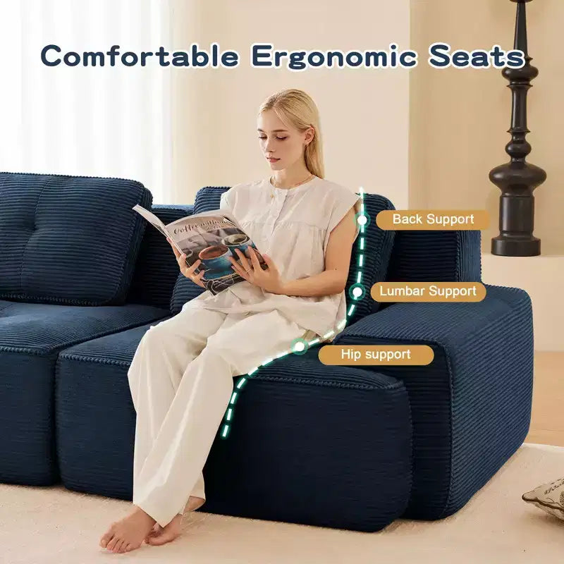 153 Modernes U-förmiges modulares Ecksofa für Wohnzimmer, Cordstoff, 4-Sitzer-Couch mit tiefer Sitzfläche und 2 beweglichen Ottomanen, Camel