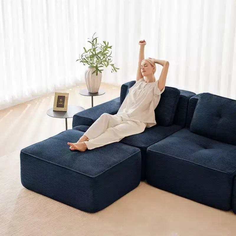 153 Modernes U-förmiges modulares Ecksofa für Wohnzimmer, Cordstoff, 4-Sitzer-Couch mit tiefer Sitzfläche und 2 beweglichen Ottomanen, Camel