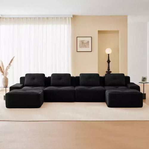 153 Modernes U-förmiges modulares Ecksofa für Wohnzimmer, Cordstoff, 4-Sitzer-Couch mit tiefer Sitzfläche und 2 beweglichen Ottomanen, Camel