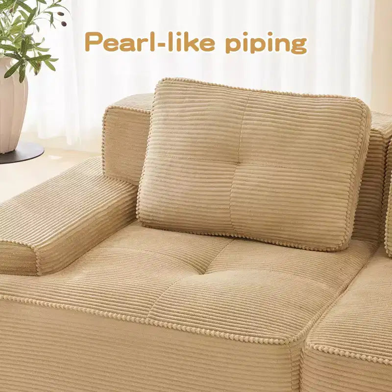 153 Modernes U-förmiges modulares Ecksofa für Wohnzimmer, Cordstoff, 4-Sitzer-Couch mit tiefer Sitzfläche und 2 beweglichen Ottomanen, Camel