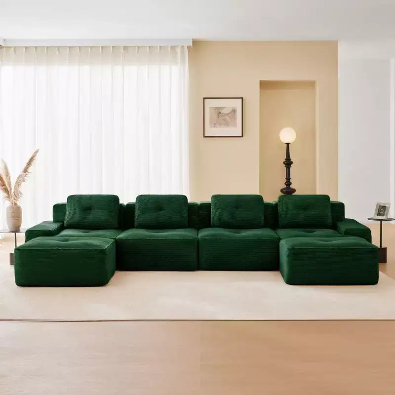 153 Modernes U-förmiges modulares Ecksofa für Wohnzimmer, Cordstoff, 4-Sitzer-Couch mit tiefer Sitzfläche und 2 beweglichen Ottomanen, Camel