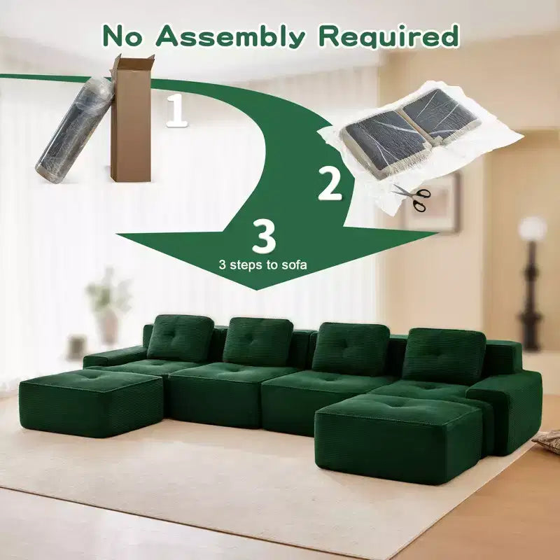 153 Modernes U-förmiges modulares Ecksofa für Wohnzimmer, Cordstoff, 4-Sitzer-Couch mit tiefer Sitzfläche und 2 beweglichen Ottomanen, Camel
