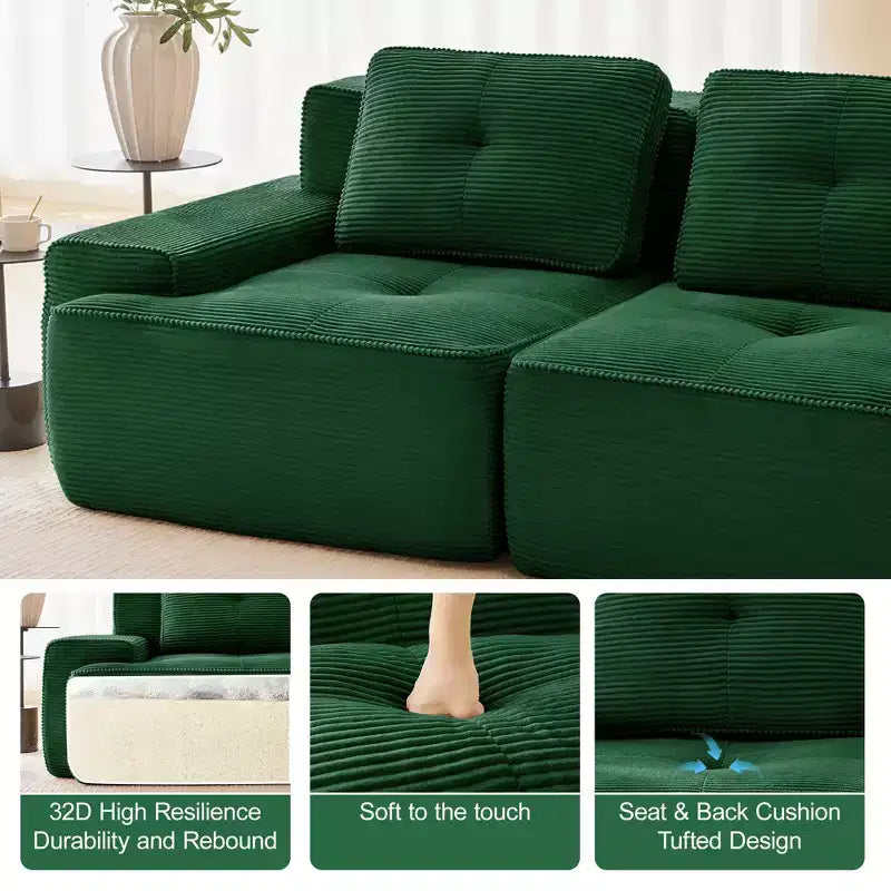 153 Modernes U-förmiges modulares Ecksofa für Wohnzimmer, Cordstoff, 4-Sitzer-Couch mit tiefer Sitzfläche und 2 beweglichen Ottomanen, Camel