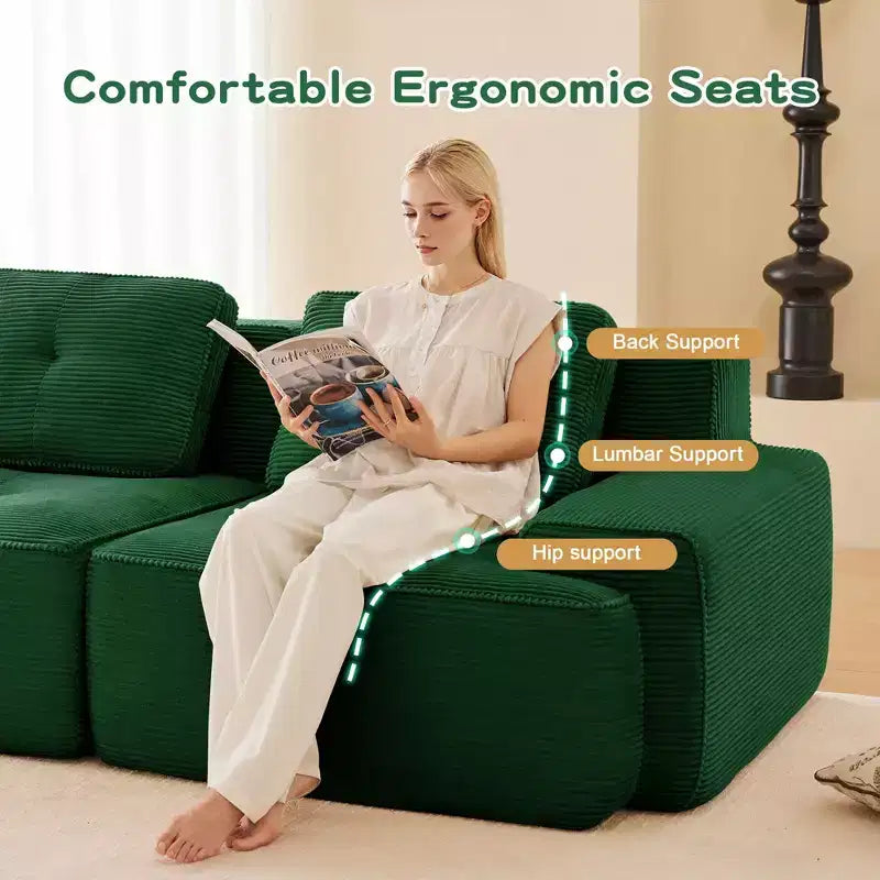 153 Modernes U-förmiges modulares Ecksofa für Wohnzimmer, Cordstoff, 4-Sitzer-Couch mit tiefer Sitzfläche und 2 beweglichen Ottomanen, Camel