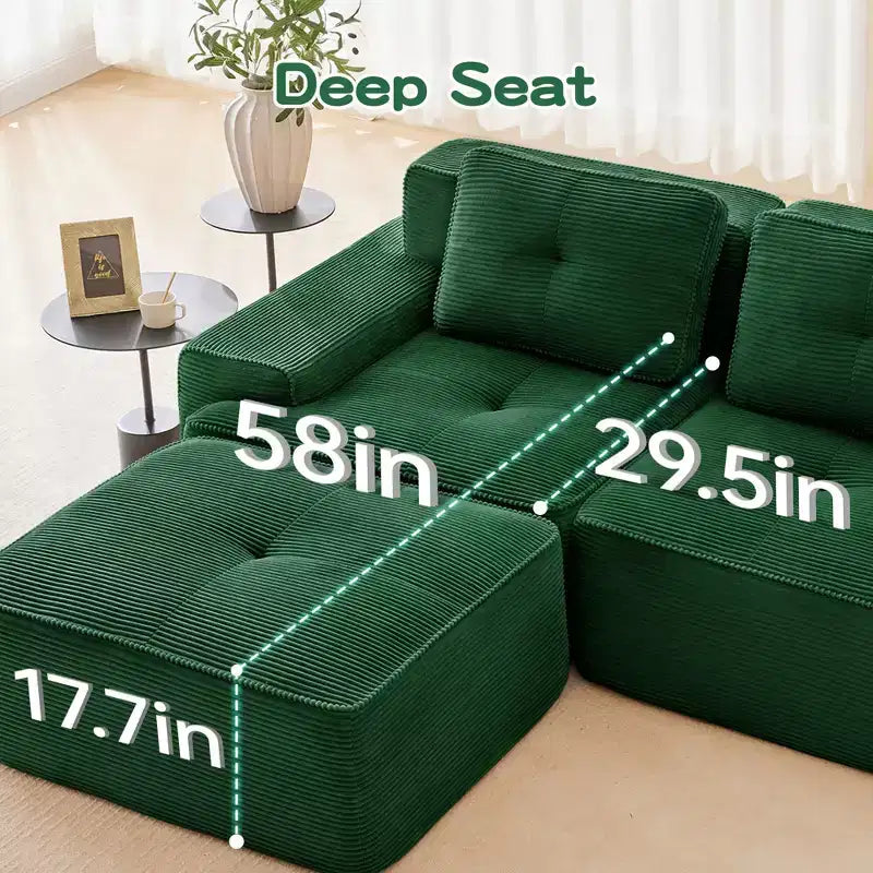 153 Modernes U-förmiges modulares Ecksofa für Wohnzimmer, Cordstoff, 4-Sitzer-Couch mit tiefer Sitzfläche und 2 beweglichen Ottomanen, Camel
