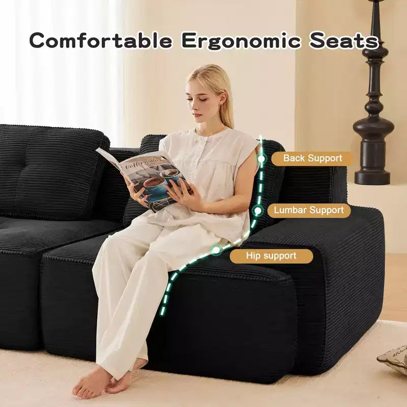 153 Modernes U-förmiges modulares Ecksofa für Wohnzimmer, Cordstoff, 4-Sitzer-Couch mit tiefer Sitzfläche und 2 beweglichen Ottomanen, Camel