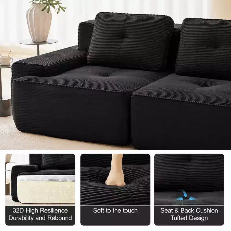 153 Modernes U-förmiges modulares Ecksofa für Wohnzimmer, Cordstoff, 4-Sitzer-Couch mit tiefer Sitzfläche und 2 beweglichen Ottomanen, Camel