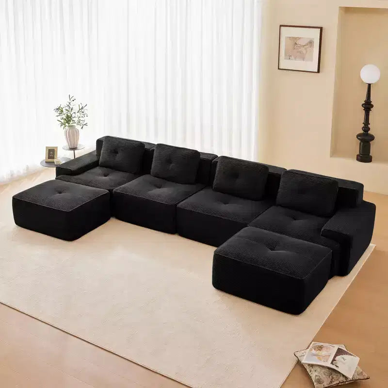 153 Modernes U-förmiges modulares Ecksofa für Wohnzimmer, Cordstoff, 4-Sitzer-Couch mit tiefer Sitzfläche und 2 beweglichen Ottomanen, Camel