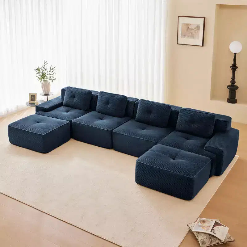 153 Modernes U-förmiges modulares Ecksofa für Wohnzimmer, Cordstoff, 4-Sitzer-Couch mit tiefer Sitzfläche und 2 beweglichen Ottomanen, Camel