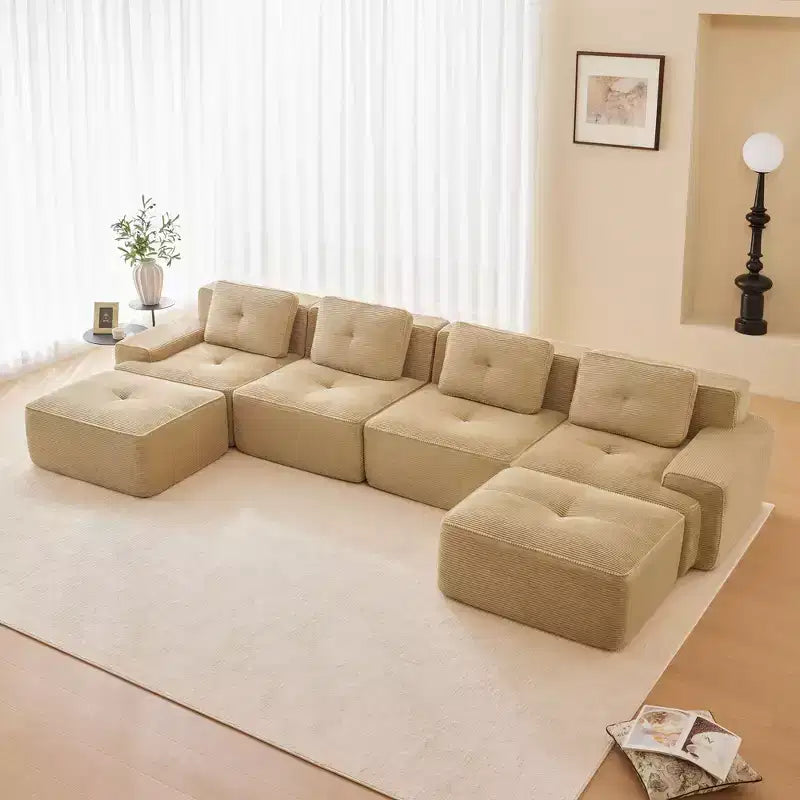 153 Modern U-Shaped Modular Sectional Sofa for Living Room, Corduroy Fabric,4-Seater Couch with Deep Seat and 2-Movable Ottoman, Camel