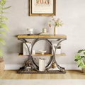 39 Industrial Entryway Table, 3-Tier Console Table Sofa Table with Circle Metal Frame, Accent Table with Wooden Storage Shelves, for Living Room