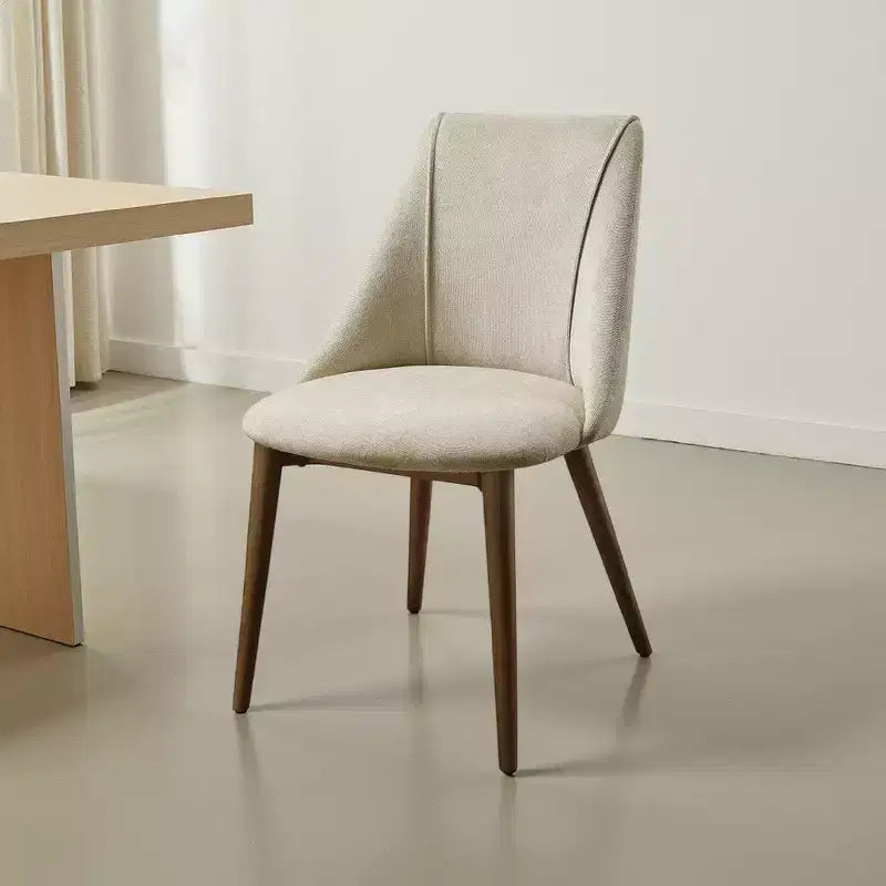 Royal Hampton Side Dining Chair Set of 2, Beige Fabric, Tapered Brown Legs