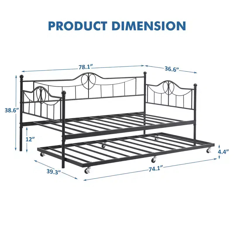 Modernes Tagesbett mit Rollbett und Rückenlehne, ausziehbares Tagesbett-Sofa, platzsparend, einfache Montage, Stahlfederung, für Wohnzimmer, Schlafzimmer