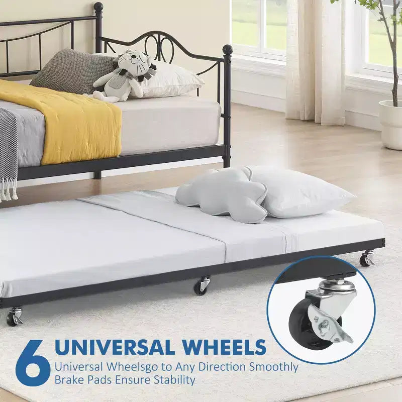 Modernes Tagesbett mit Rollbett und Rückenlehne, ausziehbares Tagesbett-Sofa, platzsparend, einfache Montage, Stahlfederung, für Wohnzimmer, Schlafzimmer