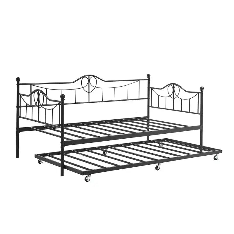 Modernes Tagesbett mit Rollbett und Rückenlehne, ausziehbares Tagesbett-Sofa, platzsparend, einfache Montage, Stahlfederung, für Wohnzimmer, Schlafzimmer