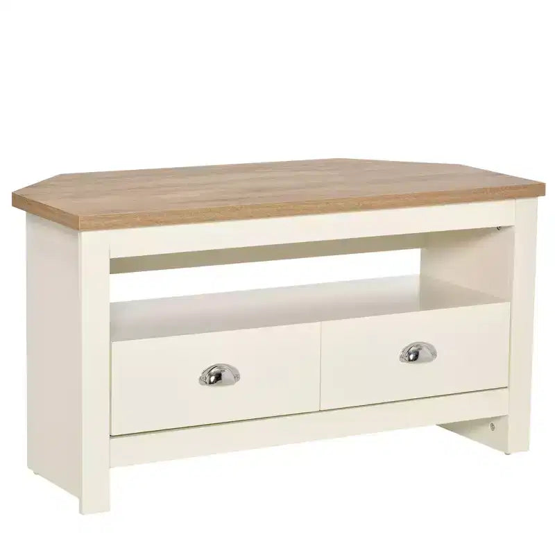 GDFStudio Cordoba Modernes Eck-TV-Möbel aus Holz mit Schubladen und offenem Regal