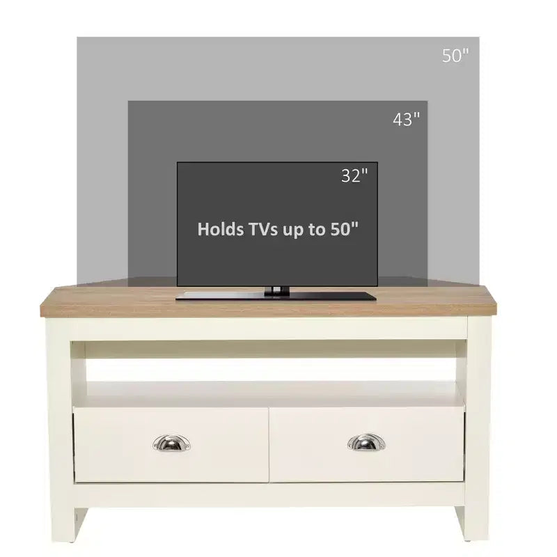 GDFStudio Cordoba Modernes Eck-TV-Möbel aus Holz mit Schubladen und offenem Regal