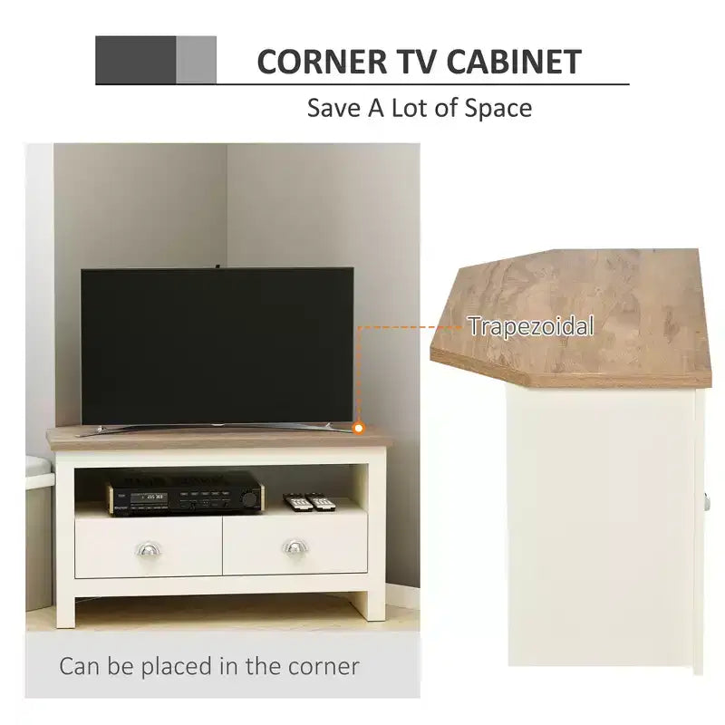 GDFStudio Cordoba Modernes Eck-TV-Möbel aus Holz mit Schubladen und offenem Regal