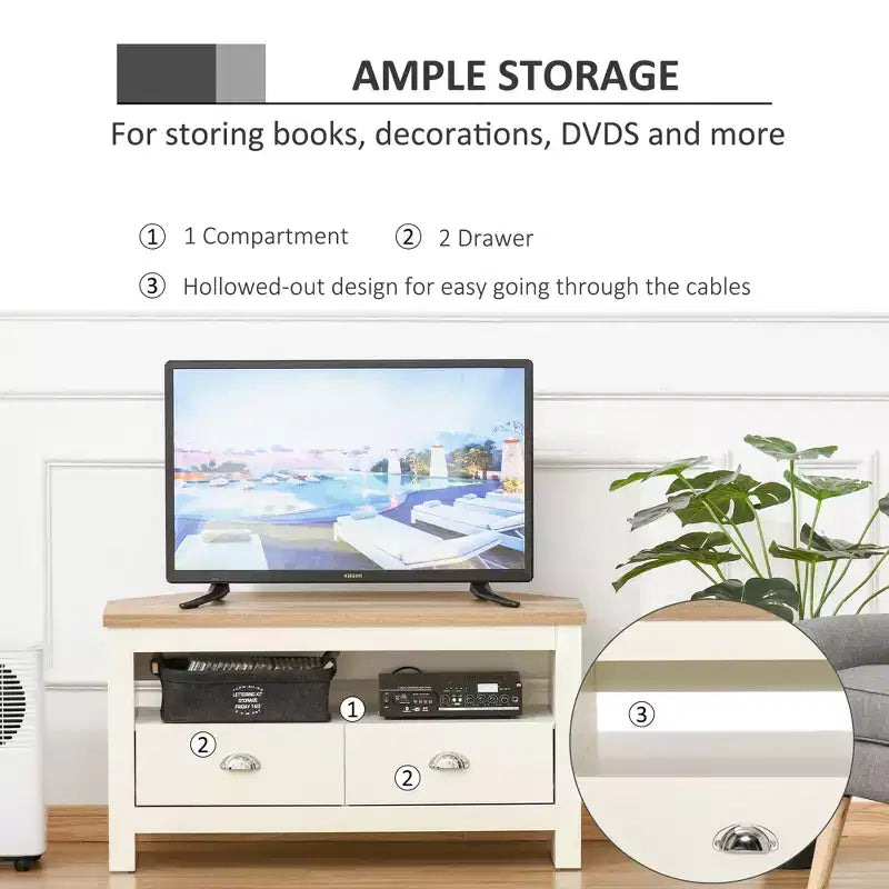 GDFStudio Cordoba Modernes Eck-TV-Möbel aus Holz mit Schubladen und offenem Regal