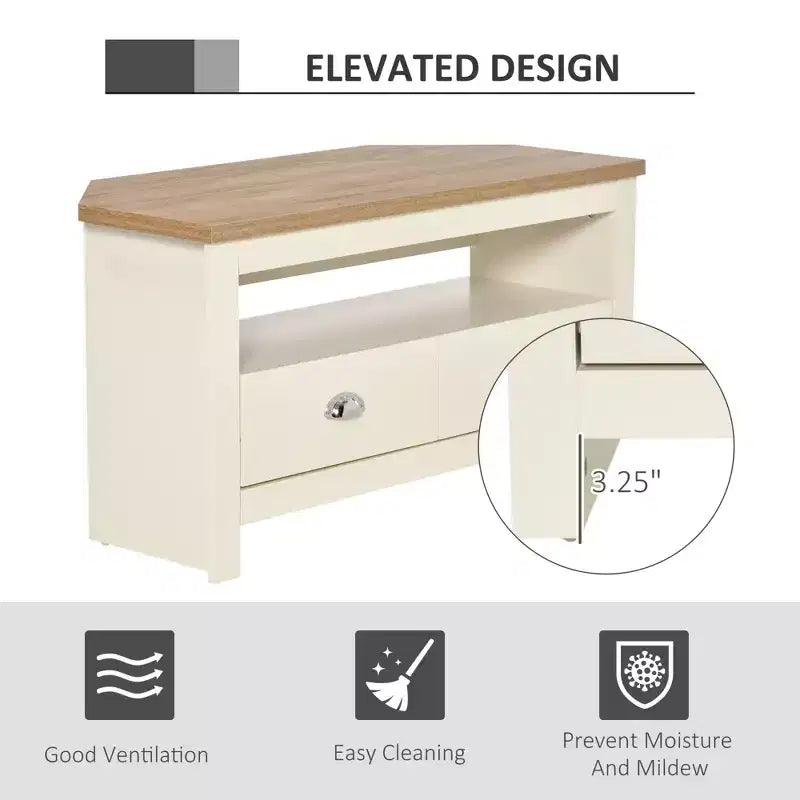 GDFStudio Cordoba Modernes Eck-TV-Möbel aus Holz mit Schubladen und offenem Regal