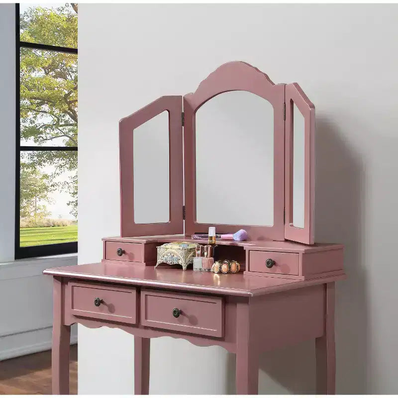Sanlo Schminktisch und Hocker Set aus Holz, Roségold