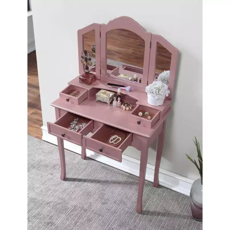 Sanlo Schminktisch und Hocker Set aus Holz, Roségold