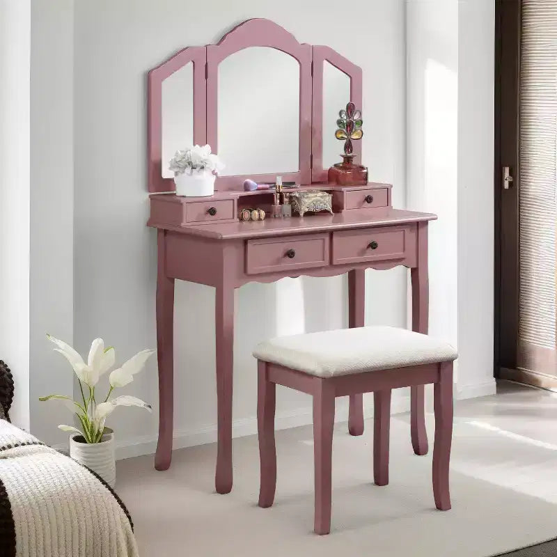 Sanlo Schminktisch und Hocker Set aus Holz, Roségold