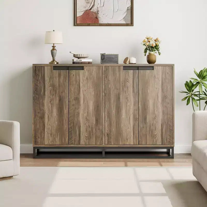 55 Sideboard Kredenz Modernes Buffet Aufbewahrungsschrank mit 4 Türen & Metallgestell, verstellbare Einlegeböden Akzent Couchtisch für Esszimmer