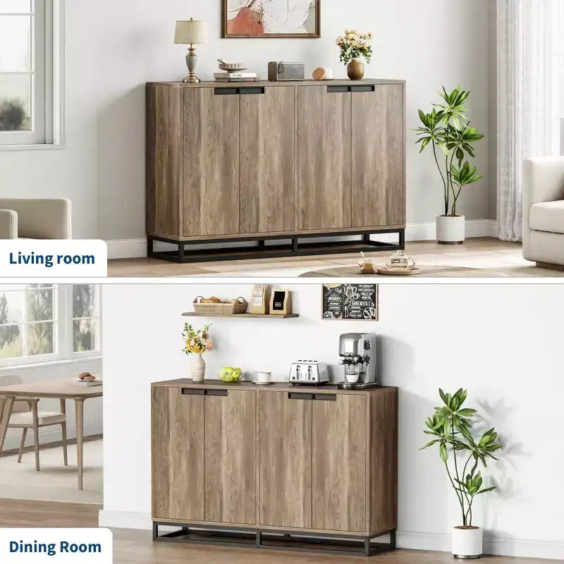 55 Sideboard Kredenz Modernes Buffet Aufbewahrungsschrank mit 4 Türen & Metallgestell, verstellbare Einlegeböden Akzent Couchtisch für Esszimmer