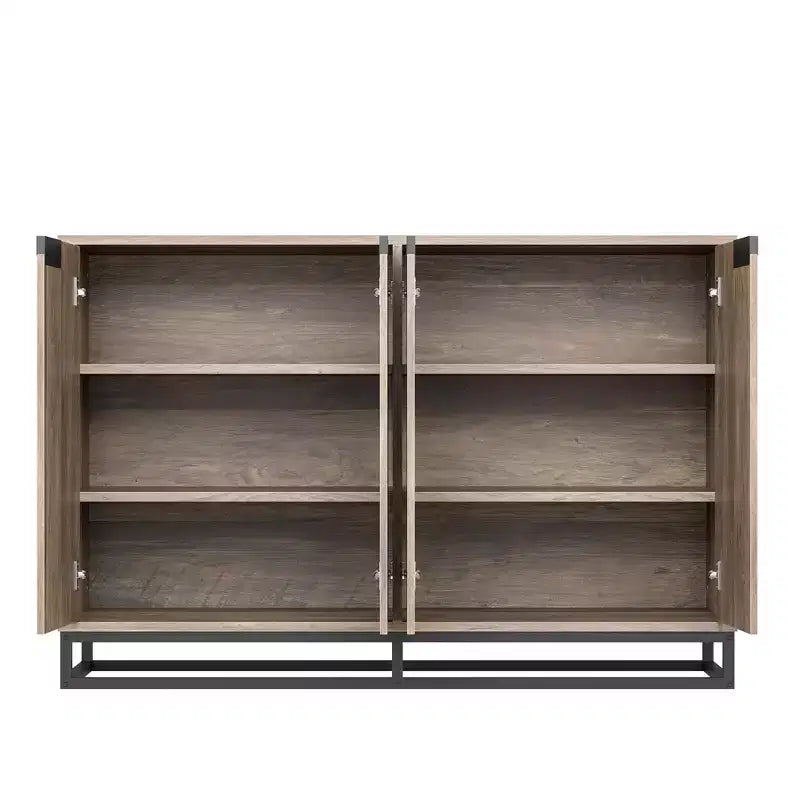 55 Sideboard Kredenz Modernes Buffet Aufbewahrungsschrank mit 4 Türen & Metallgestell, verstellbare Einlegeböden Akzent Couchtisch für Esszimmer