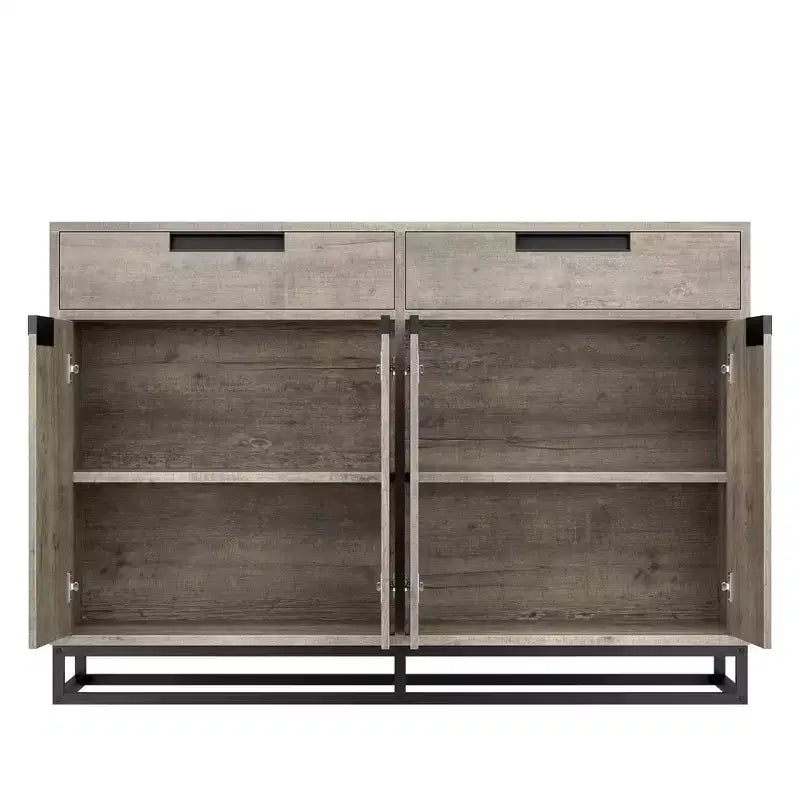 55 Sideboard Kredenz Modernes Buffet Aufbewahrungsschrank mit 4 Türen & Metallgestell, verstellbare Einlegeböden Akzent Couchtisch für Esszimmer