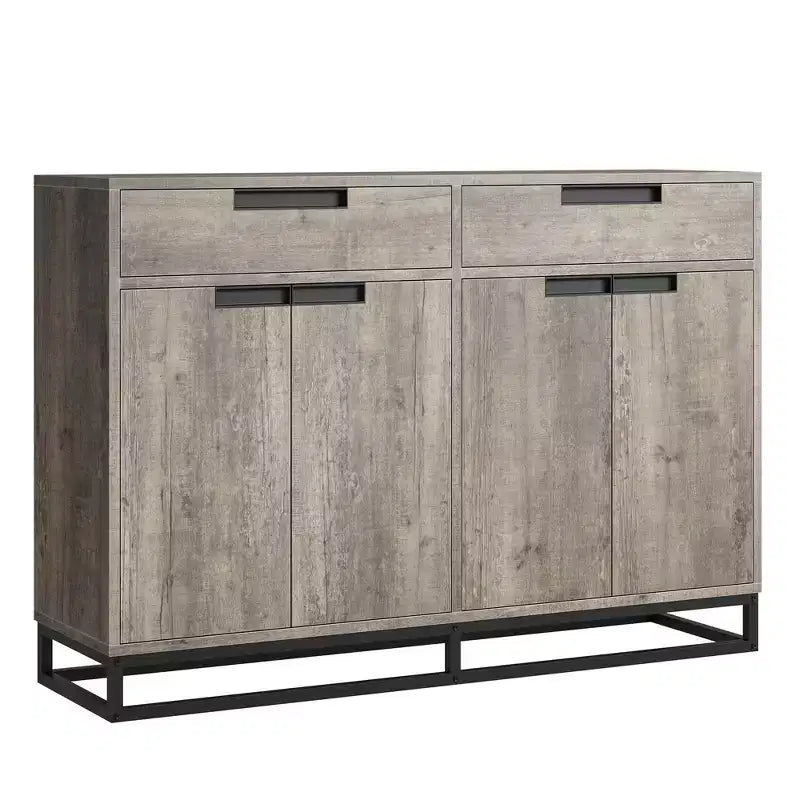 55 Sideboard Kredenz Modernes Buffet Aufbewahrungsschrank mit 4 Türen & Metallgestell, verstellbare Einlegeböden Akzent Couchtisch für Esszimmer
