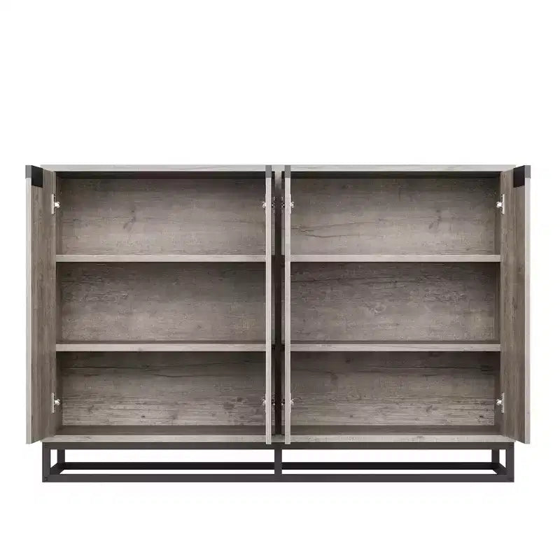 55 Sideboard Kredenz Modernes Buffet Aufbewahrungsschrank mit 4 Türen & Metallgestell, verstellbare Einlegeböden Akzent Couchtisch für Esszimmer