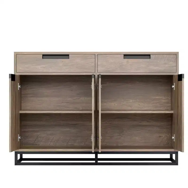 55 Sideboard Kredenz Modernes Buffet Aufbewahrungsschrank mit 4 Türen & Metallgestell, verstellbare Einlegeböden Akzent Couchtisch für Esszimmer