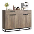 55 Sideboard Credenza  Modern Buffet Storage Cabinet with 4 Doors & Metal Base, Adjustable Shelves  Accent Coffee Bar Table for Dining Room