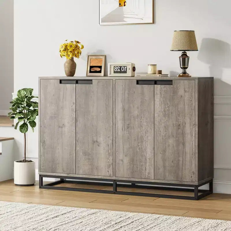 55 Sideboard Kredenz Modernes Buffet Aufbewahrungsschrank mit 4 Türen & Metallgestell, verstellbare Einlegeböden Akzent Couchtisch für Esszimmer
