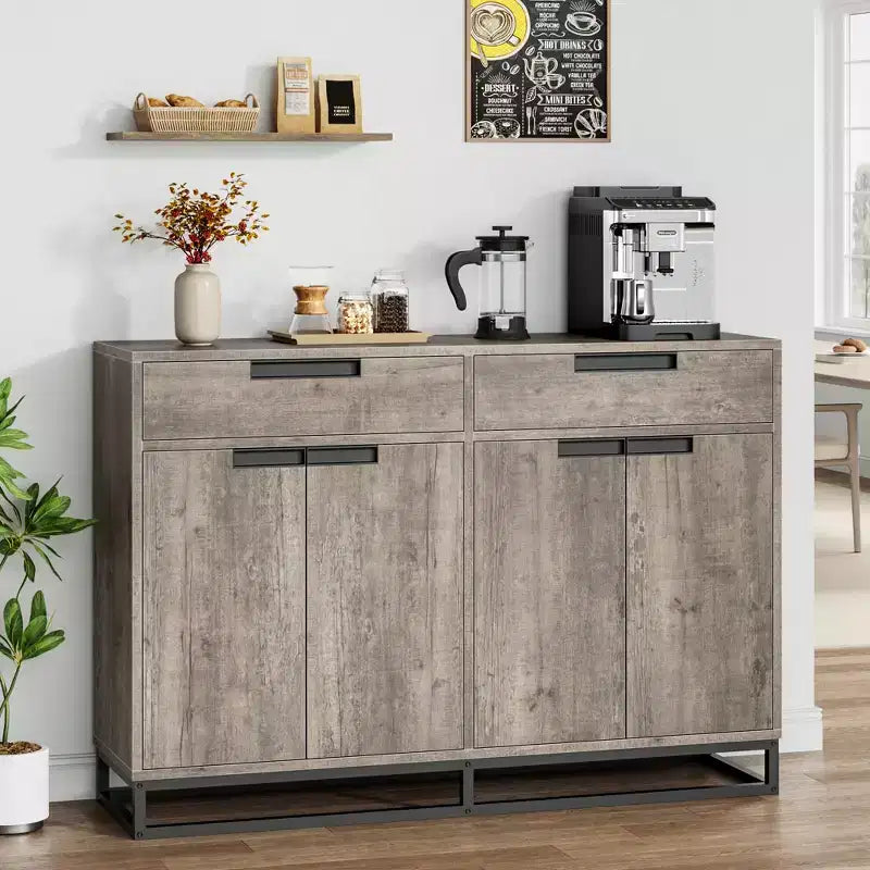 55 Sideboard Kredenz Modernes Buffet Aufbewahrungsschrank mit 4 Türen & Metallgestell, verstellbare Einlegeböden Akzent Couchtisch für Esszimmer