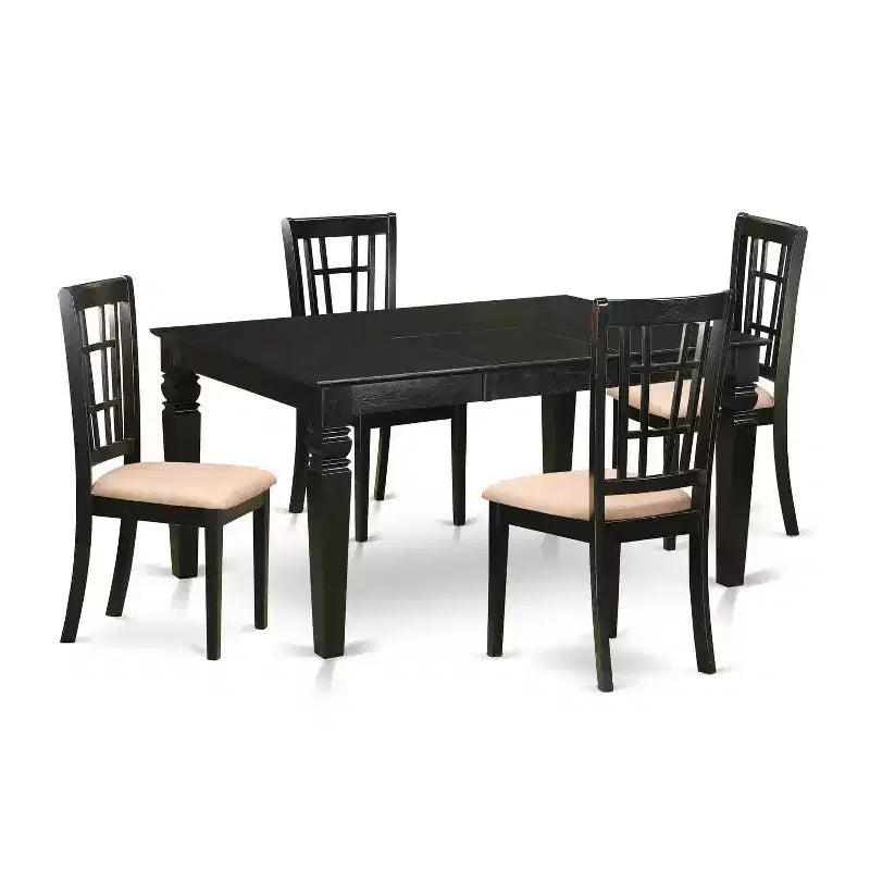 HomeStock 5-Piece Rectangle Black Finish Solid Wood Top Dining table with 4 Chairs