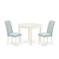 3Pc Dinette Set - Kitchen Table & 2 Chairs - Small Round Table - Linen White & Baby Blue