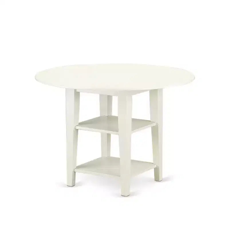 HomeStock 5-teiliges Esszimmer-Set aus Massivholz, weiß lackiert, runder Tisch mit Klappflügeln, für 4 Personen