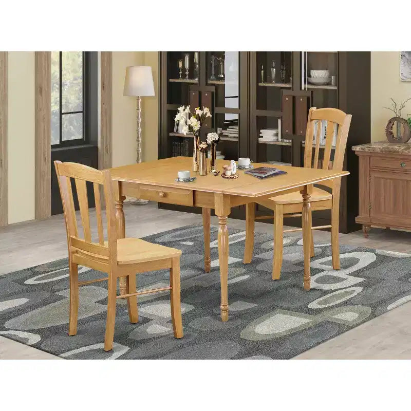 HomeStock 3-teiliges Esszimmerset aus massivem Holz mit Natur-Braun-Eichen-Finish und Klapptisch