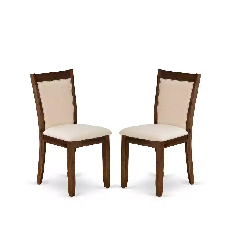 5-teiliges Esszimmer-Set aus Massivholz mit natürlicher brauner Oberfläche und gepolsterten Stühlen mit hoher Rückenlehne – für 4 Personen