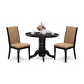 3-Piece Black Finish Solid Wood Top - Round Dining Room Set - Seats 4