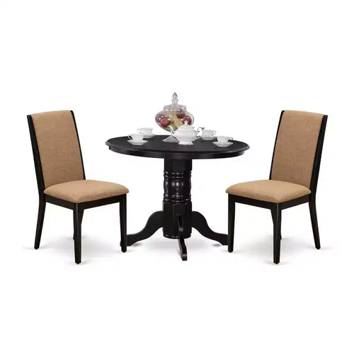3-Piece Black Finish Solid Wood Top - Round Dining Room Set - Seats 4
