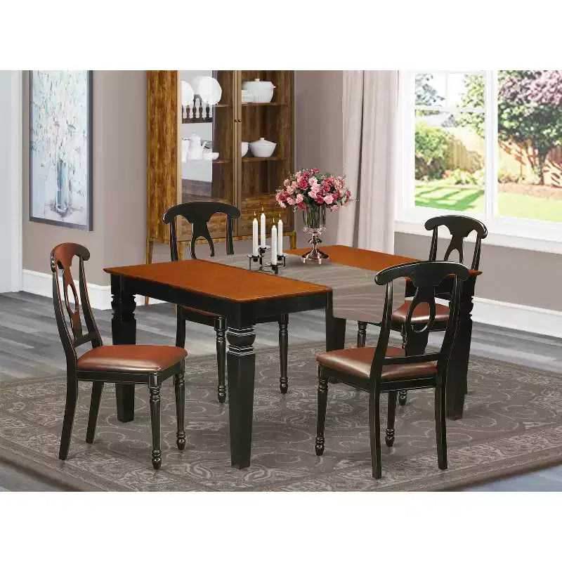 HomeStock 5-teiliger Esszimmertisch mit schwarzem und kirschfarbenem Massivholz und 4 Stühlen