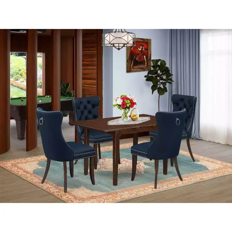 5-teiliges Esszimmer-Set aus Massivholz mit Mahagoni-Finish – Rechteckig – Platz für 4 Personen