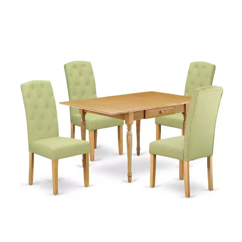 HomeStock 5-Pc Natural Oak Finish Solid Wood Top - Dining Room Set with Dropleaf - Seats 4