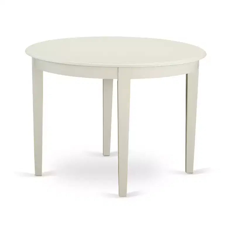 Kitchen Table Set 3pc Round Dining Table & Chairs Linen White Faux Leather